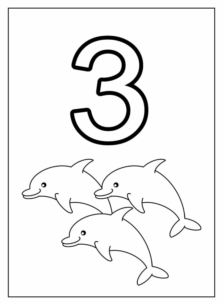 Desenho Educativo de Números - 3 - Três