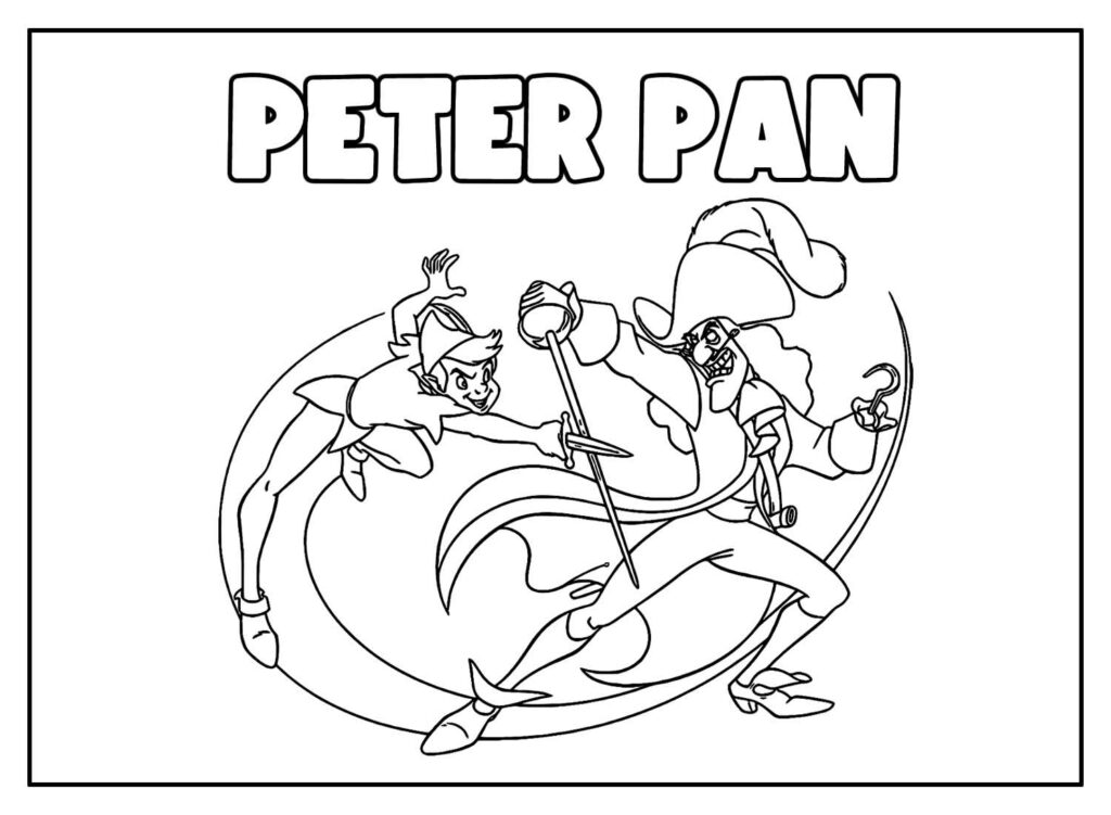 Desenho Educativo de Peter Pan e Capitão Gancho para colorir