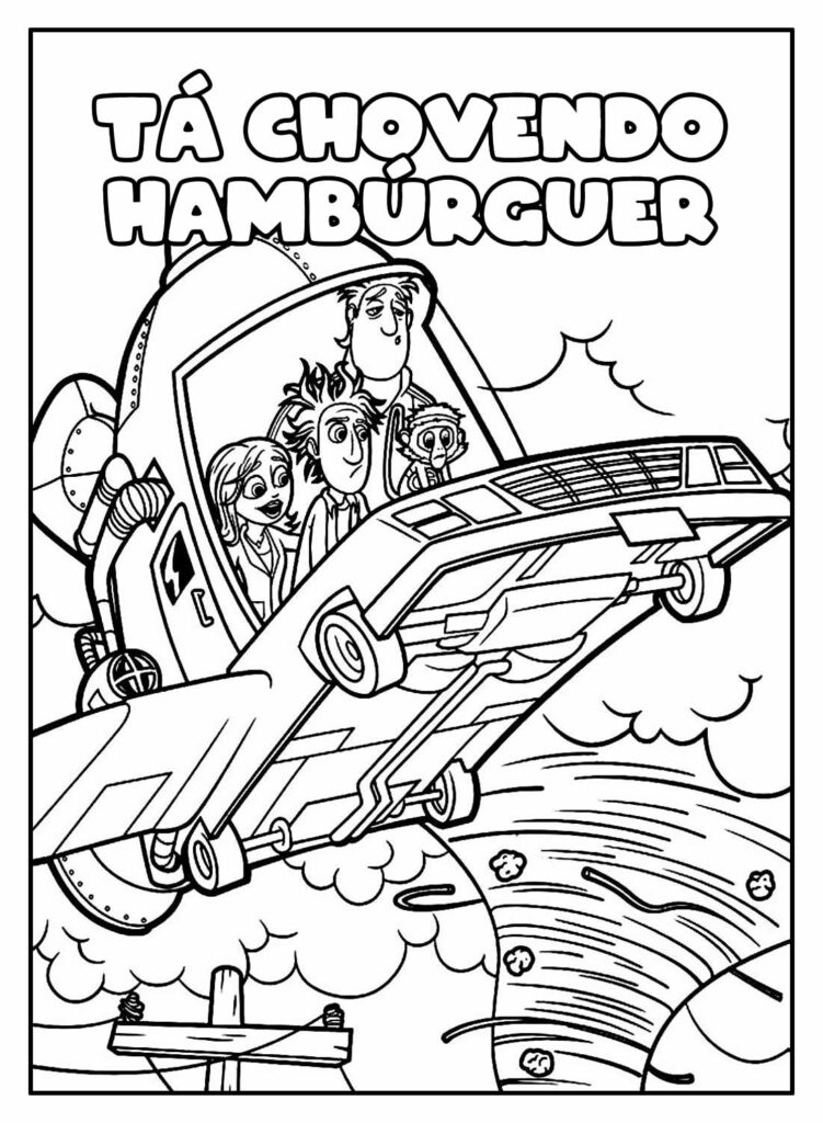 Desenho Educativo de Tá Chovendo Hambúrguer para colorir