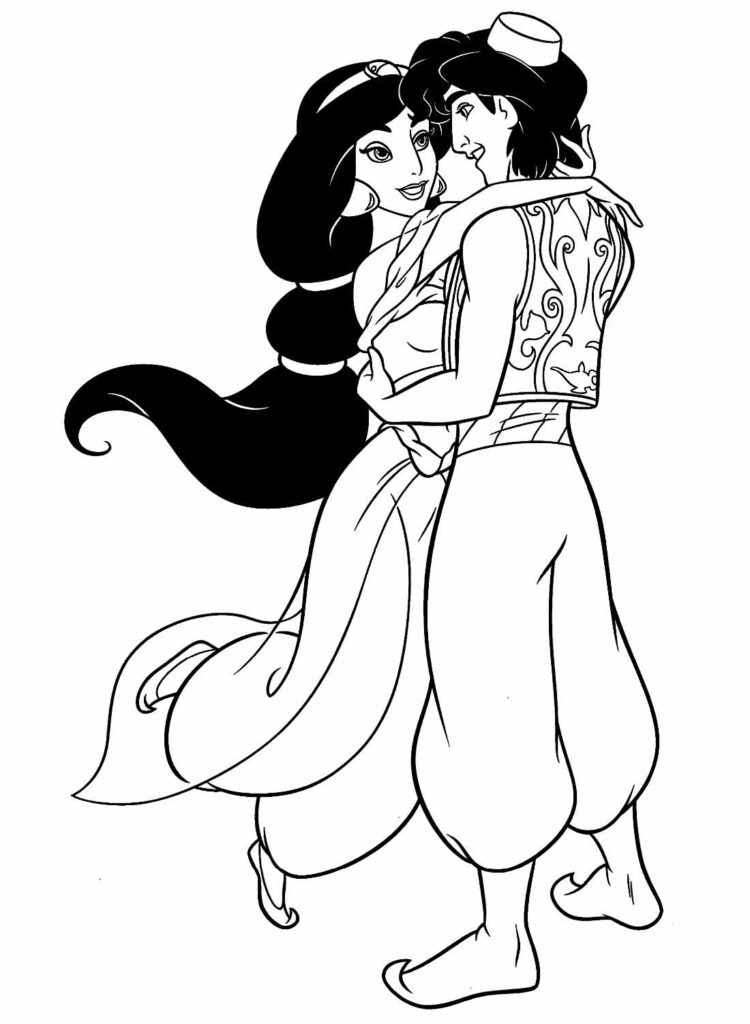 Imagens para pintar de Aladdin e Jasmine