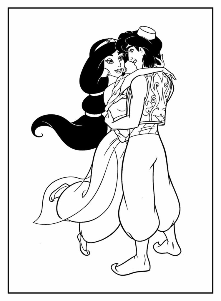 Aladdin e Jasmine para colorir