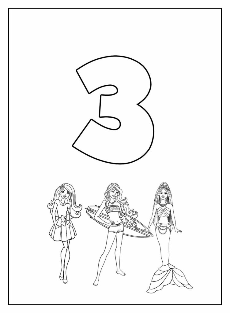 Desenho Educativo da Barbie com Número