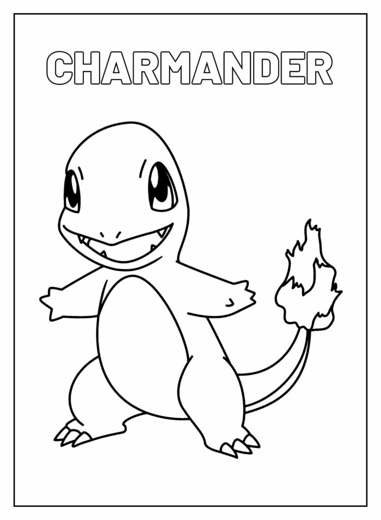 Desenho Educativo de Charmander - Pokémon - Pintar e Colorir