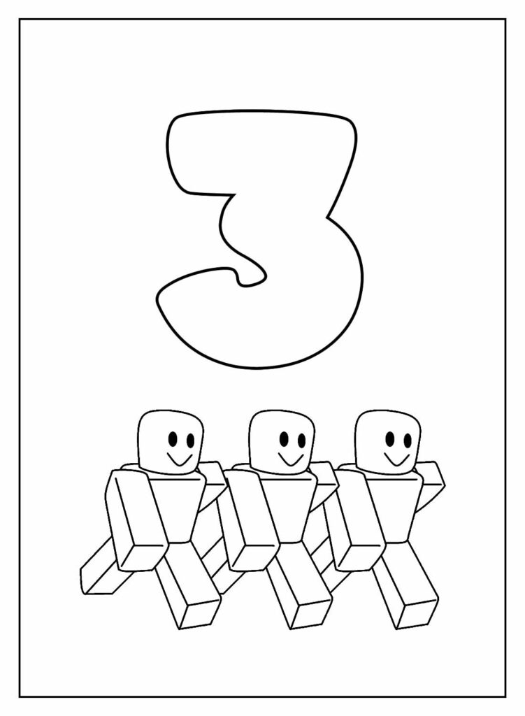 Desenho de Números - Roblox - Colorir - 3 - Três