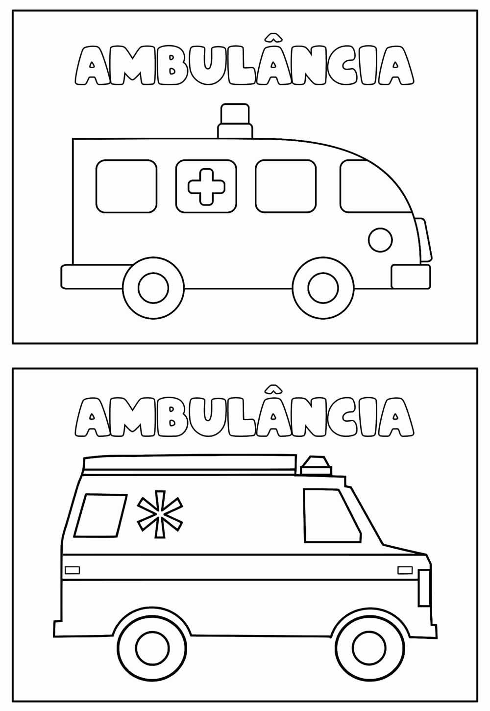 Desenhos Educativos de Ambulâncias para colorir