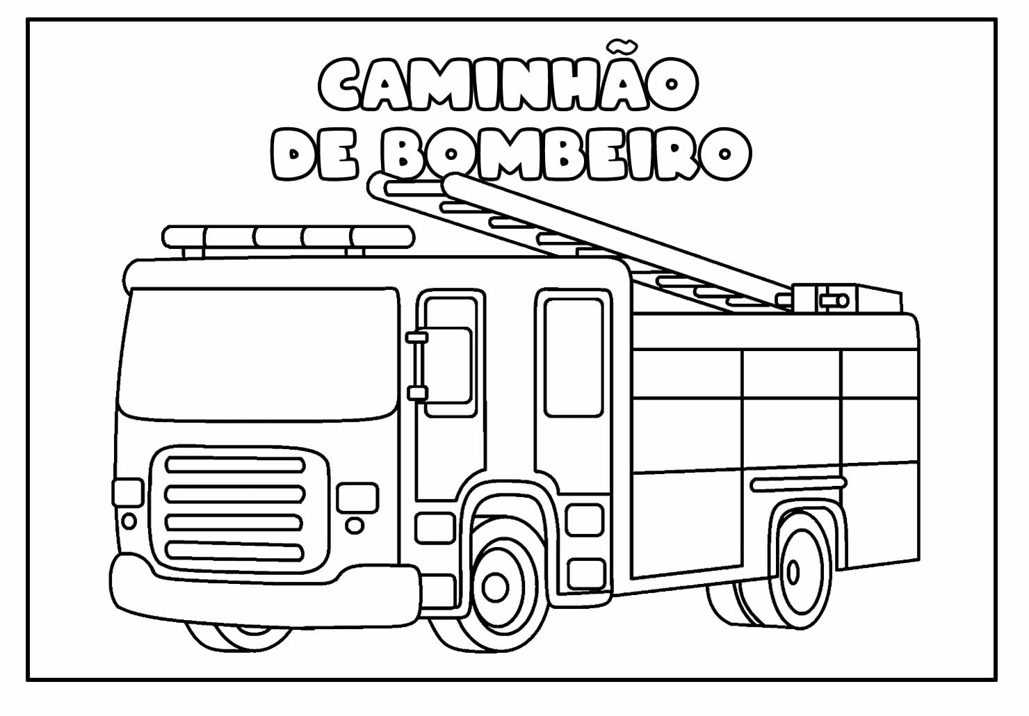 Desenho Educativo de Caminhão de Bombeiro para colorir