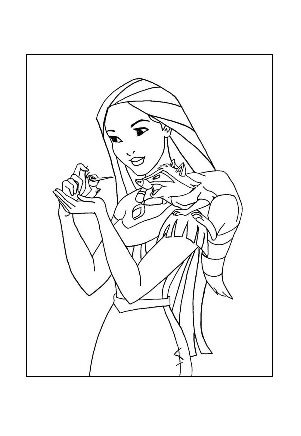 Desenho Educativo de Pocahontas para pintar