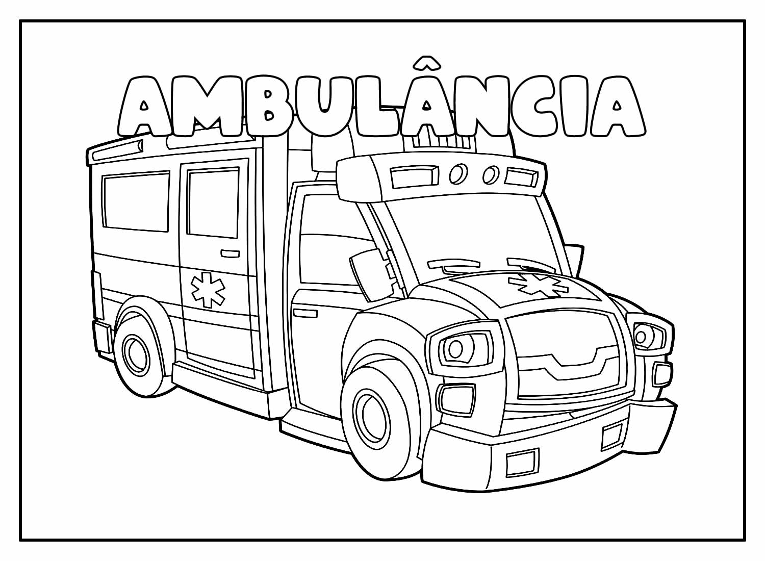 Desenho Educativo de Ambulância para colorir