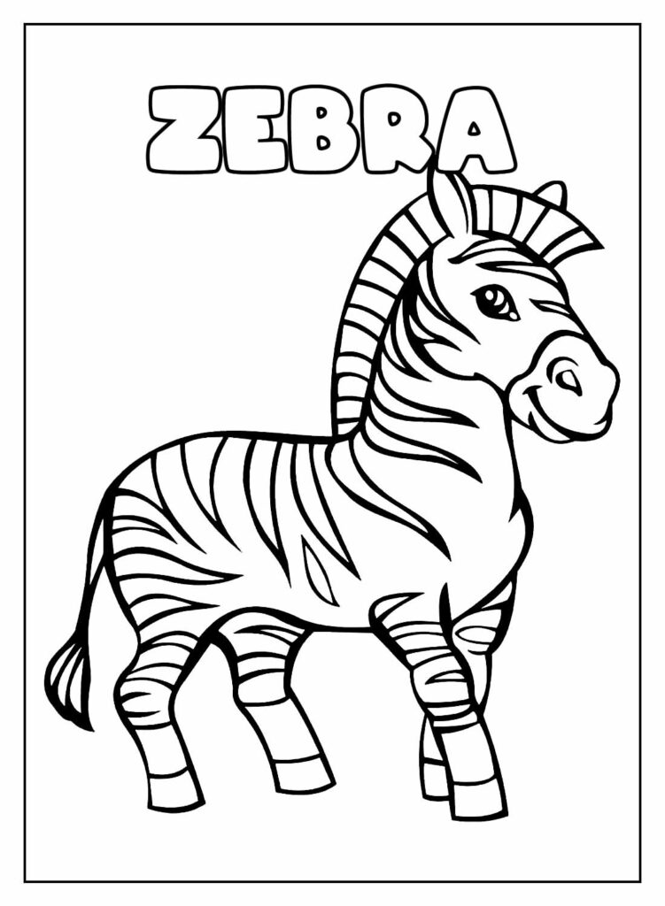Desenho Educativo de Zebra para pintar