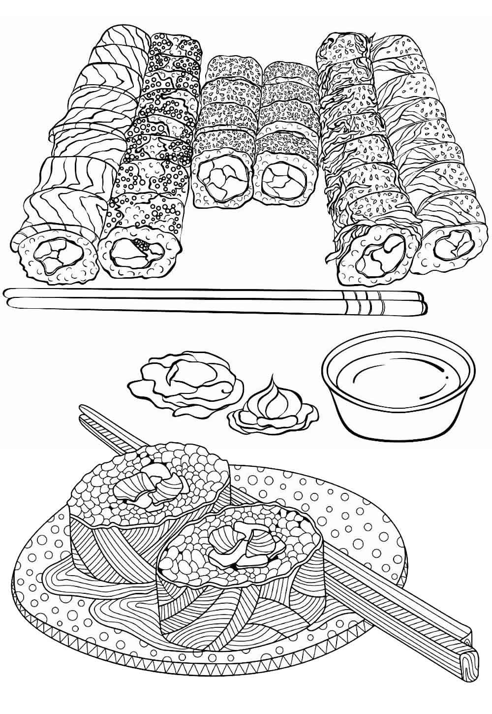 Desenho de Sushi para pintar