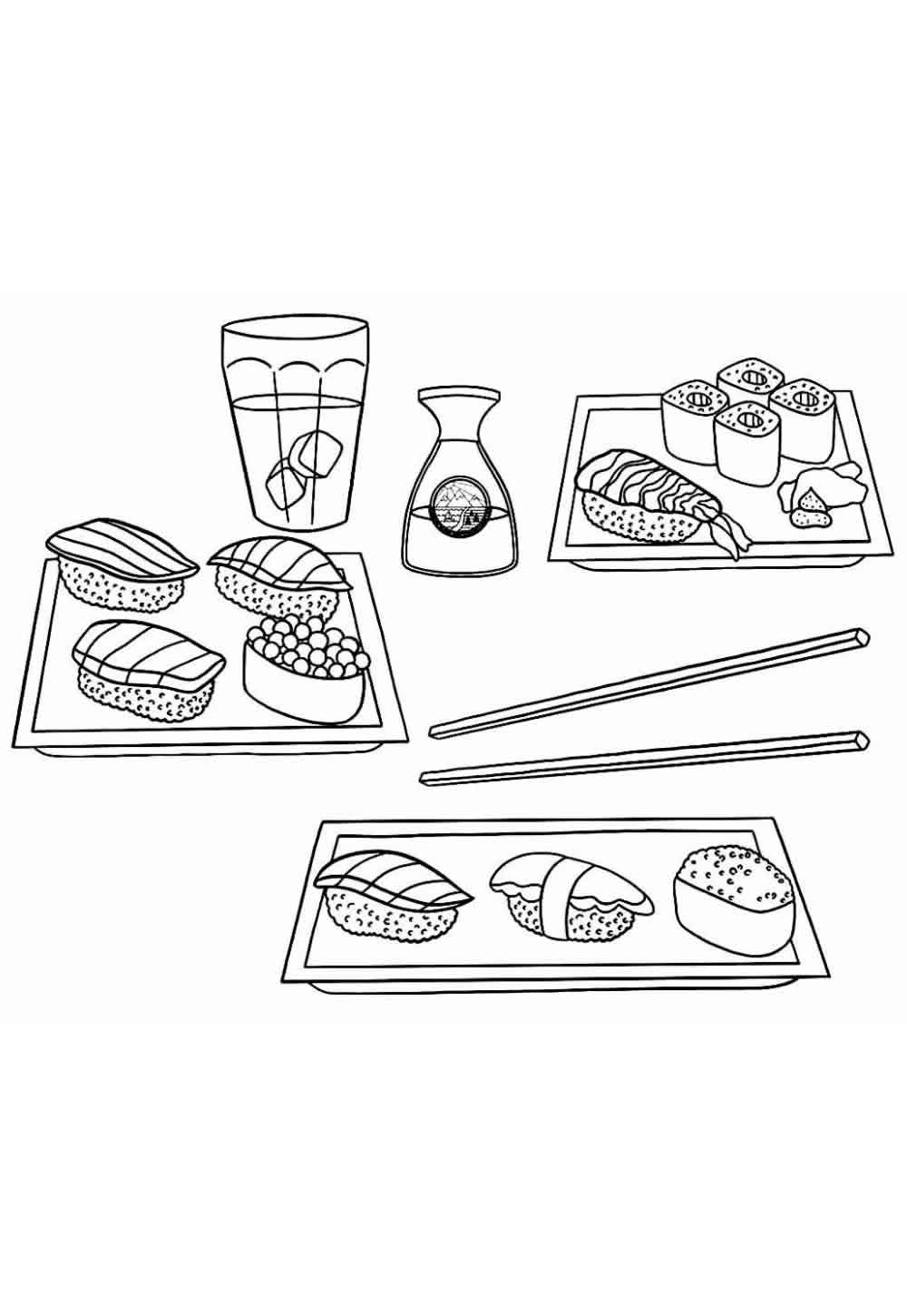 Desenho de Sushi para imprimir e colorir
