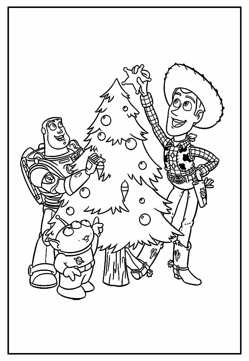 Página para colorir de Buzz Lightyear e do Xerife Woody