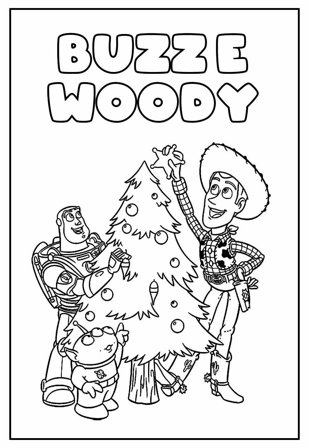 Desenho Educativo para colorir de Buzz Lightyear e do Xerife Woody