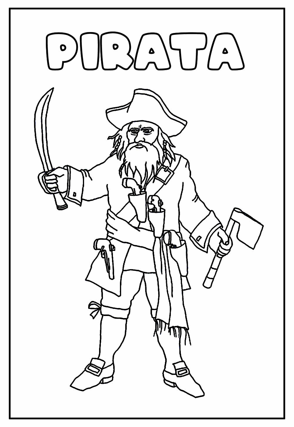 Desenho Educativo de Pirata para pintar e colorir
