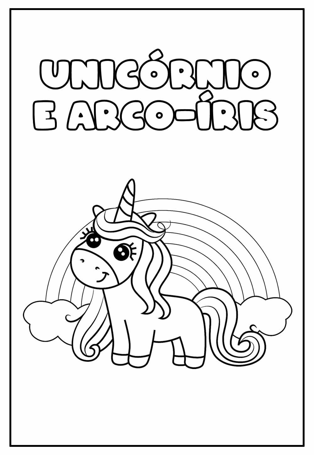 Desenho Educativo de Unicórnio e Arco-íris para colorir