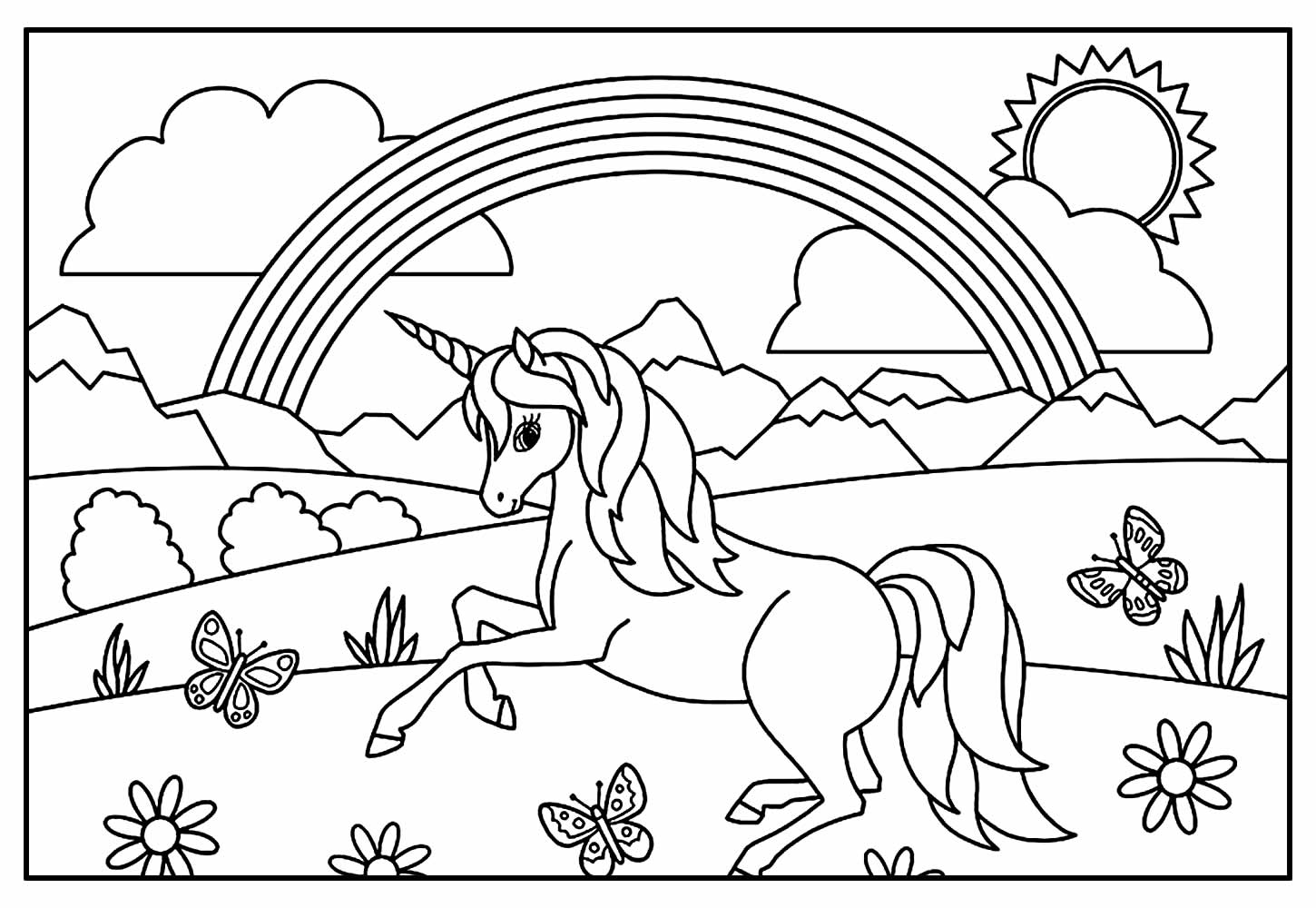 Desenho de Unicórnio e Arco-íris para colorir