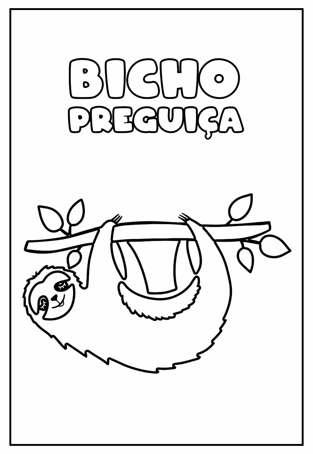 Desenho Educativo de Bicho Preguiça para colorir