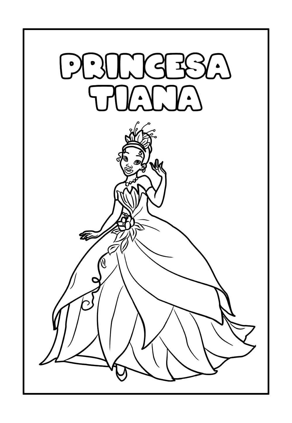 Desenho da Princesa Tiana para pintar