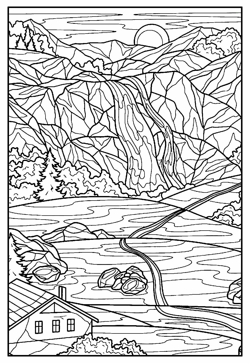 Desenho de Cachoeira para imprimir e pintar