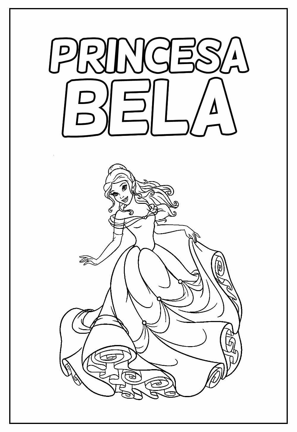 Desenho para pintar e colorir da Princesa Bela