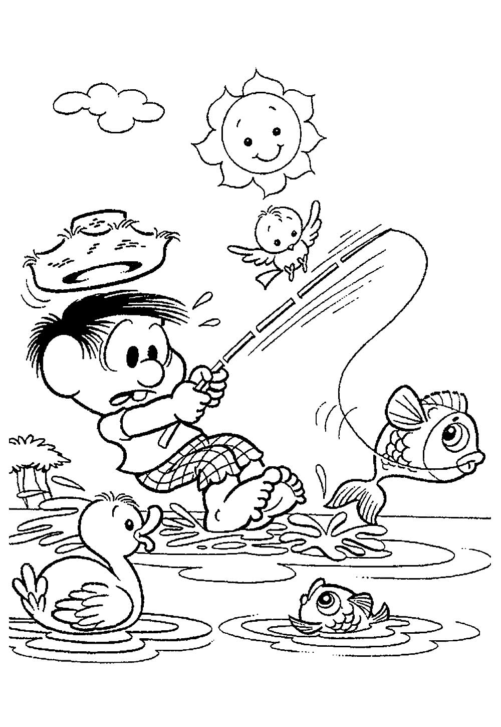 Desenhos Chico Bento Pescaria Colorir