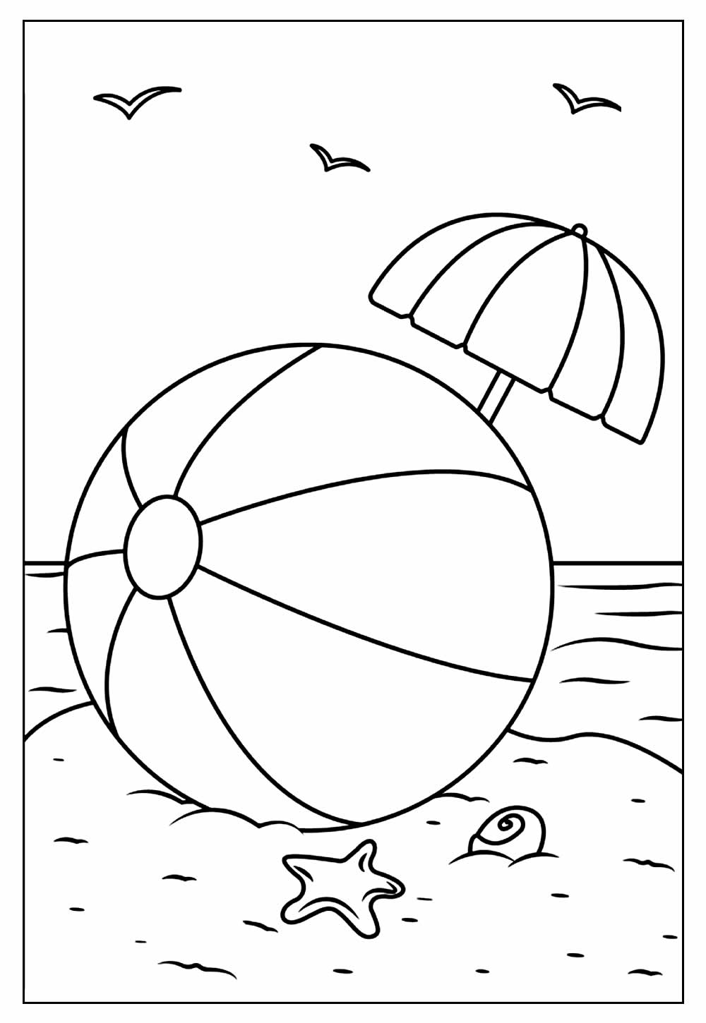 Desenho de Praia e Bola para colorir