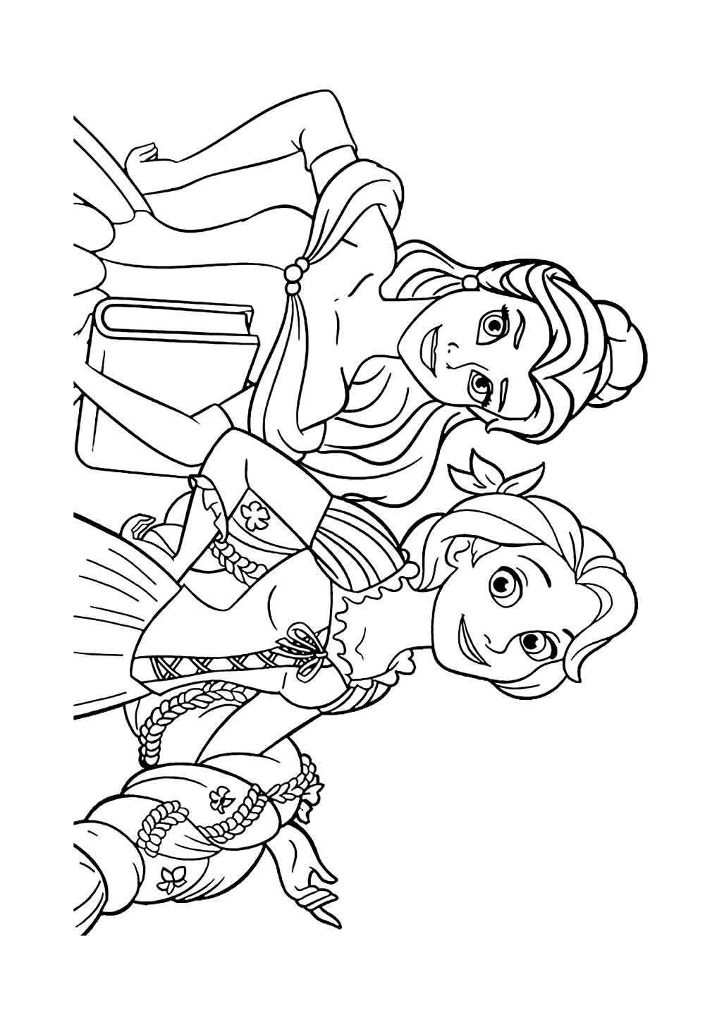 Desenho da Bela e da Rapunzel para colorir