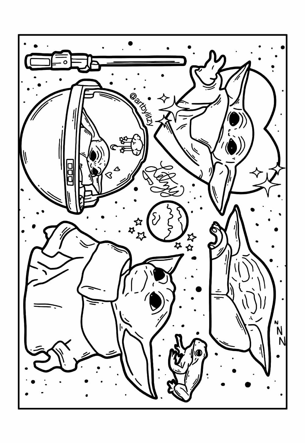 Baby Yoda para colorir e pintar