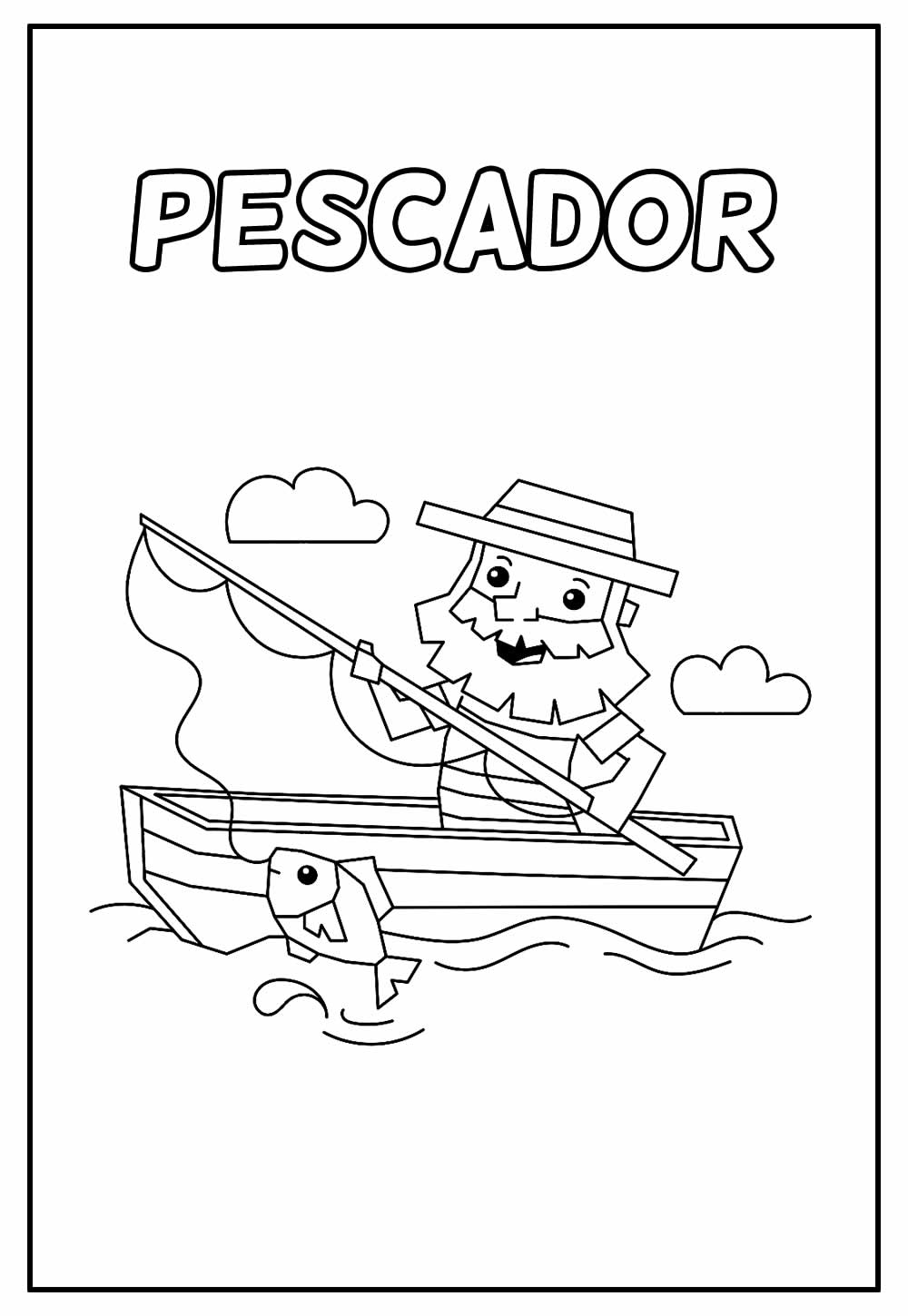 Desenho Educativo de Pescador para colorir