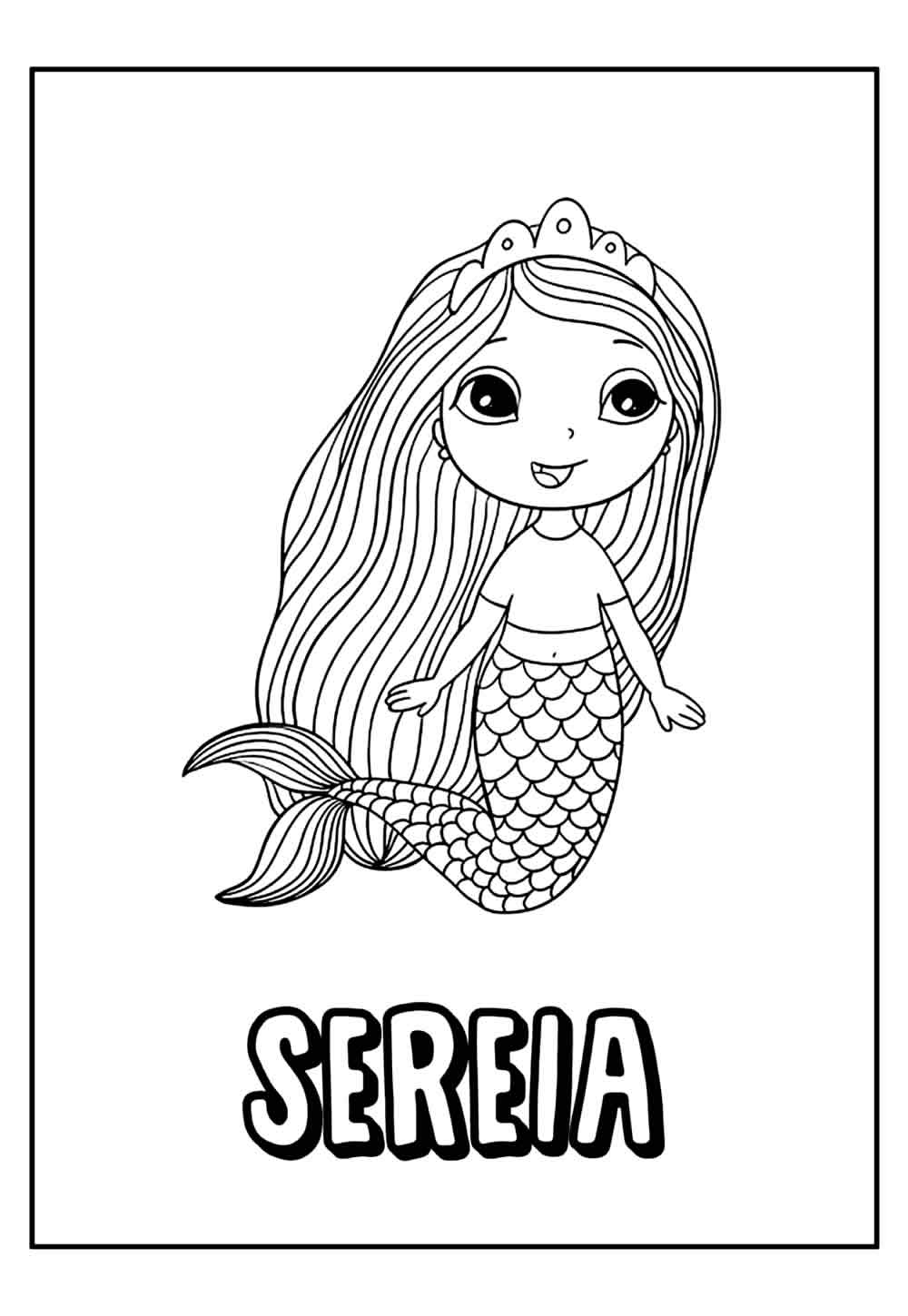 Desenho Educativo de Sereia para pintar