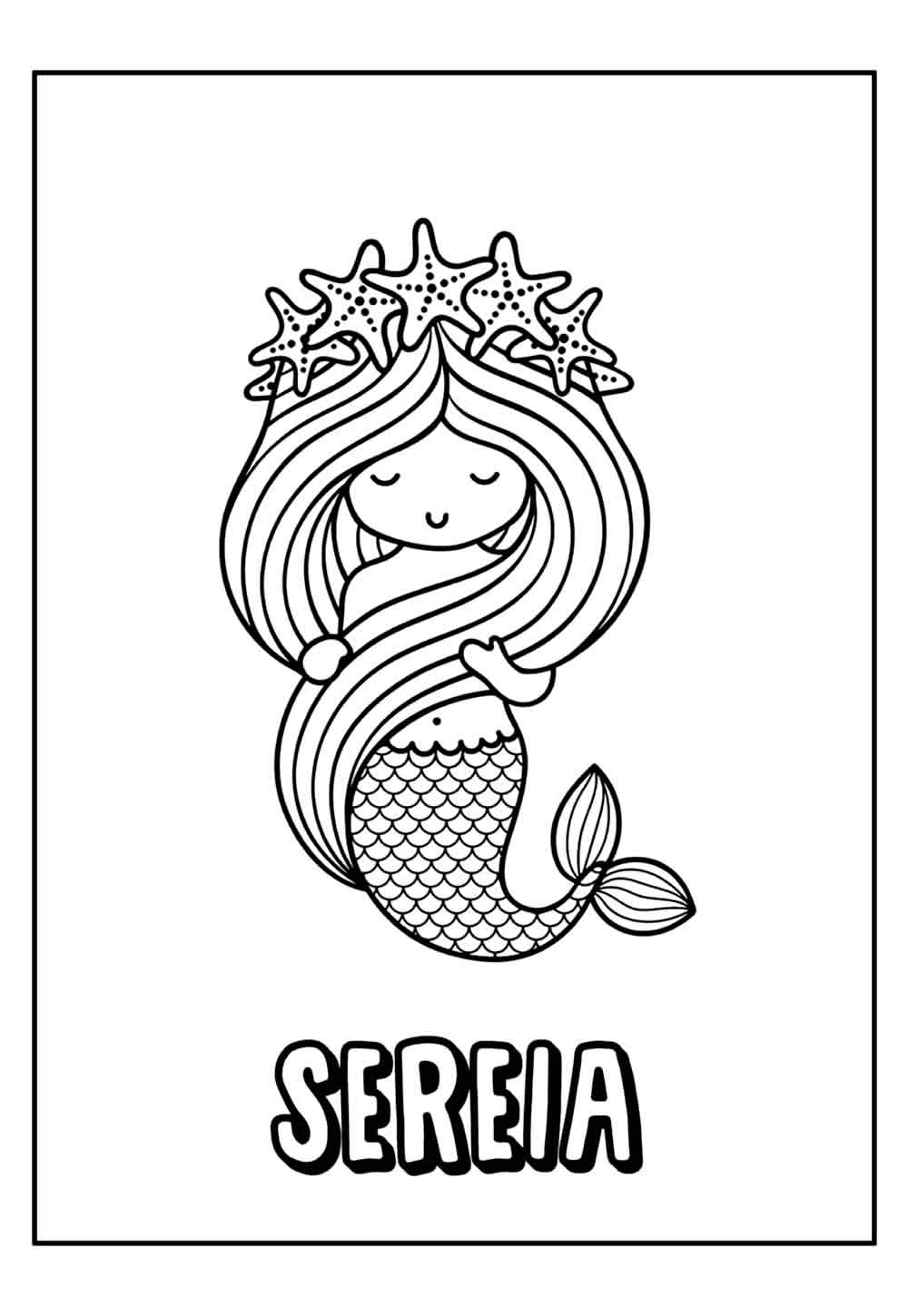 Desenho Educativo de Sereia para imprimir e colorir