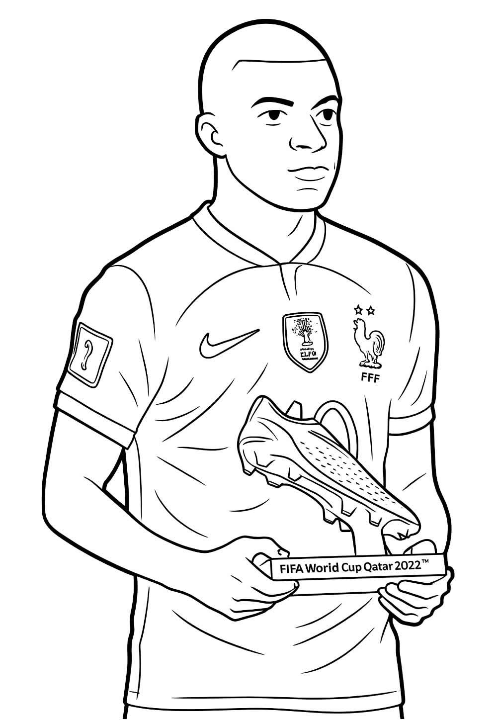 Desenho de Mbappé com Chuteira de Ouro para colorir