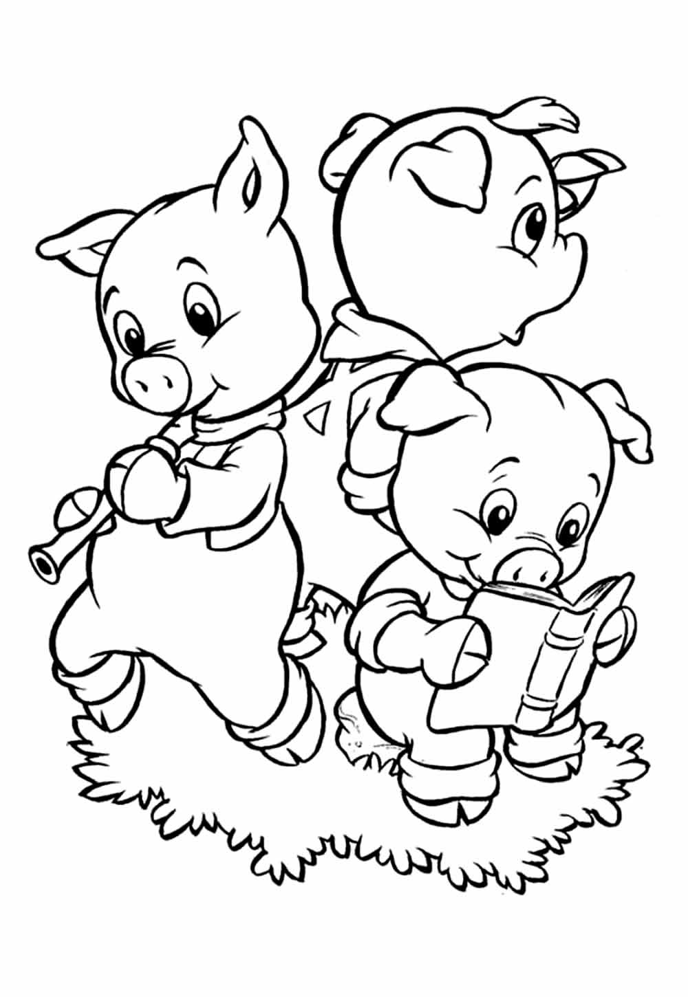 Desenho dos Três Porquinhos para colorir