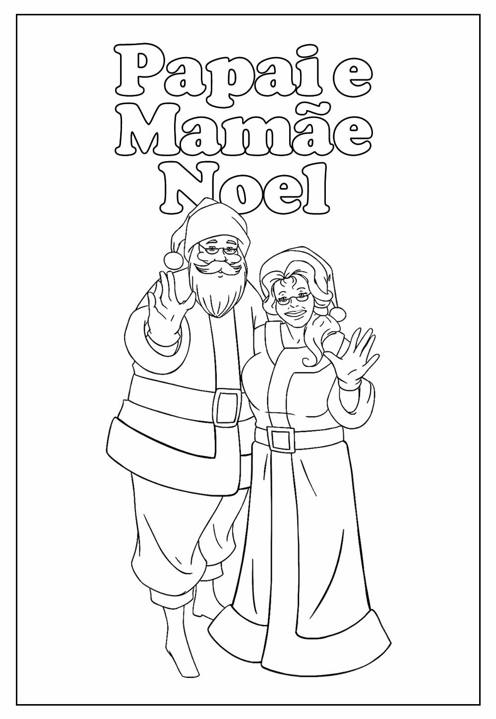 Desenho Educativo de Papai Noel e da Mamãe Noel para colorir