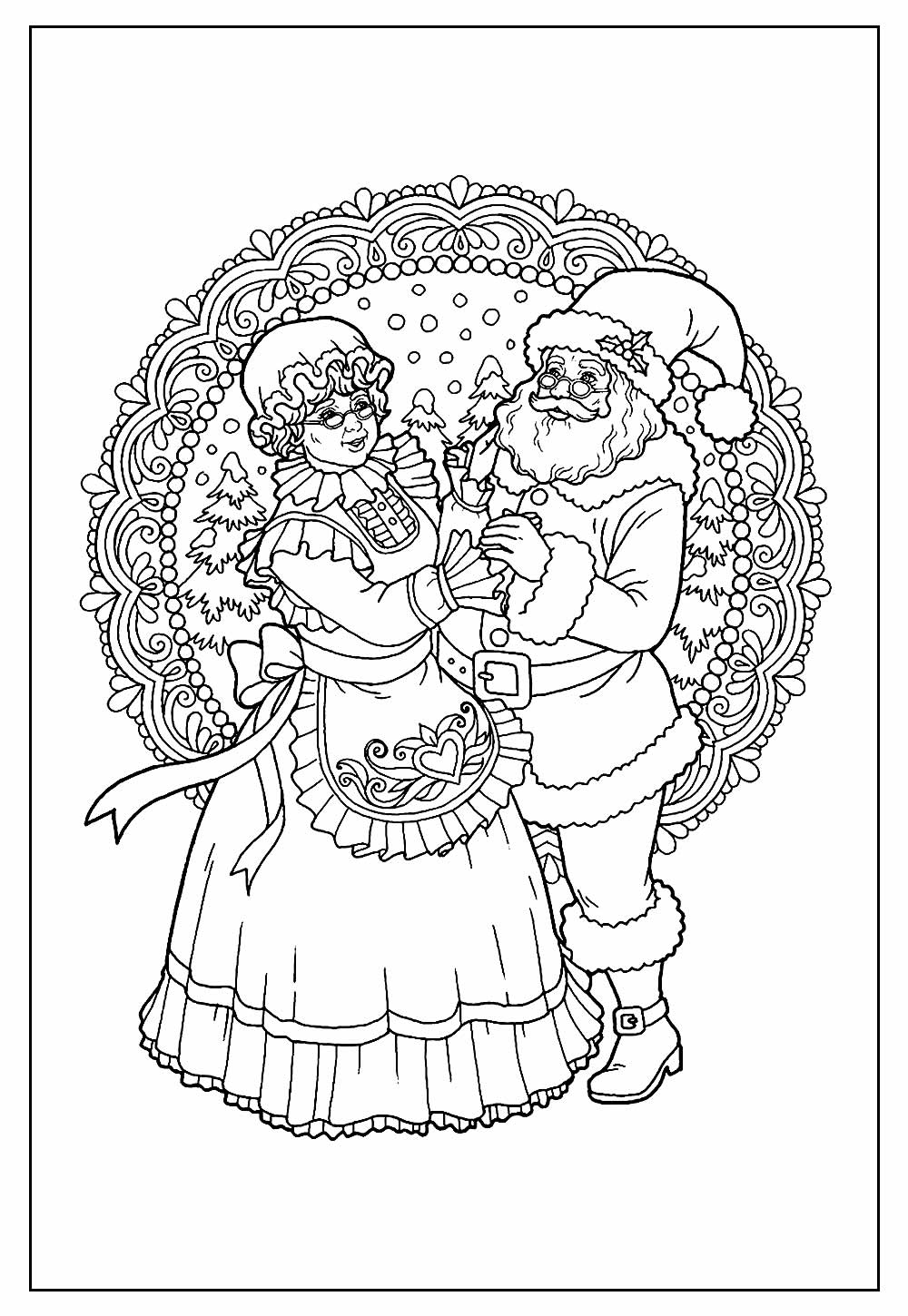 Desenho de Mamãe Noel e Papai Noel para colorir