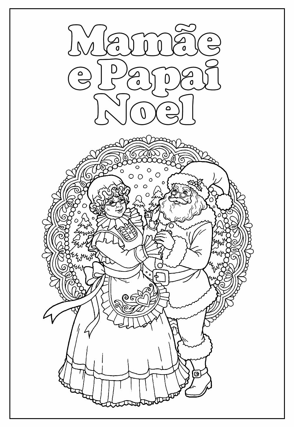 Desenho Educativo de Mamãe Noel e Papai Noel para colorir