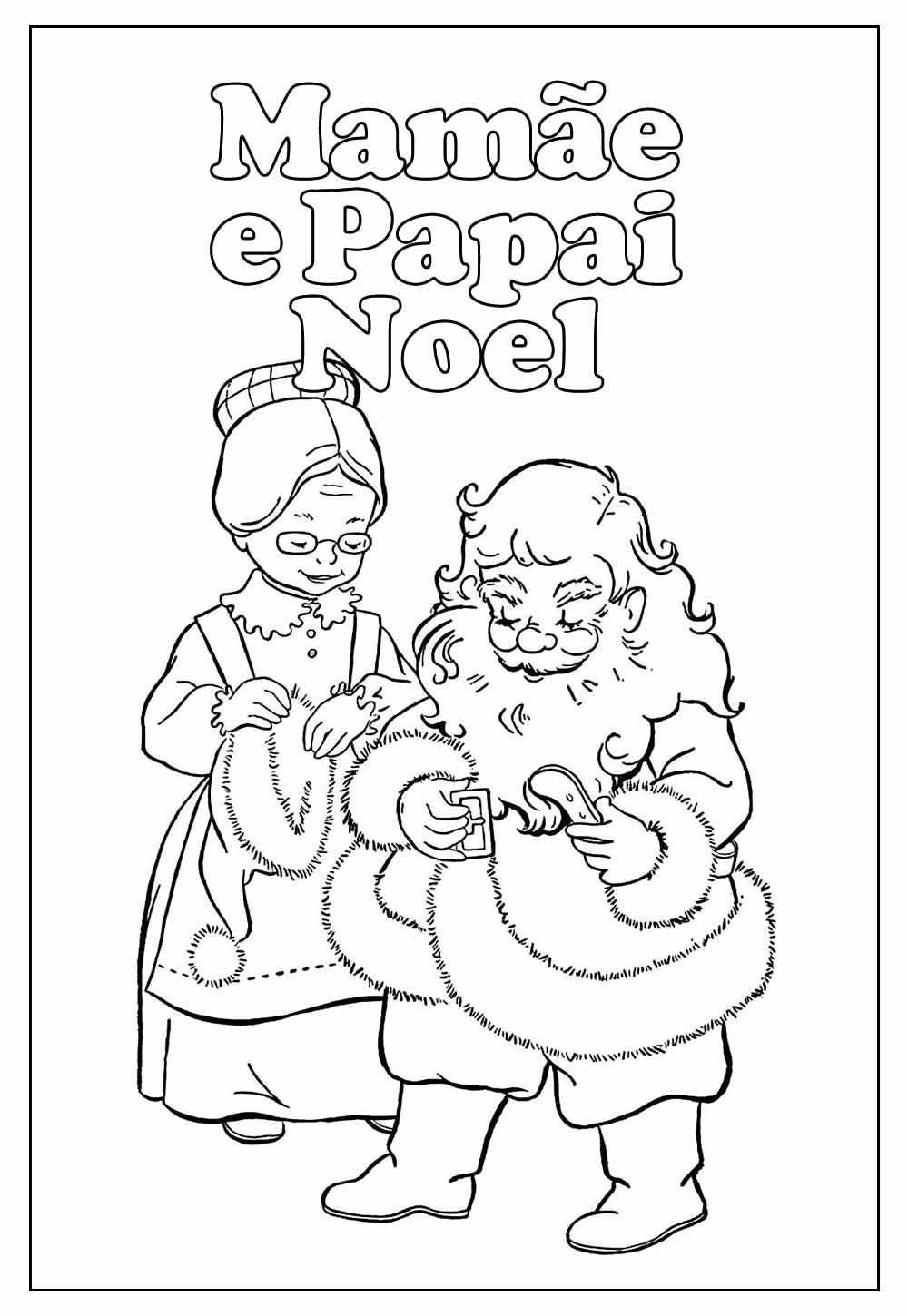 Mamãe e Papai Noel para pintar - Desenho