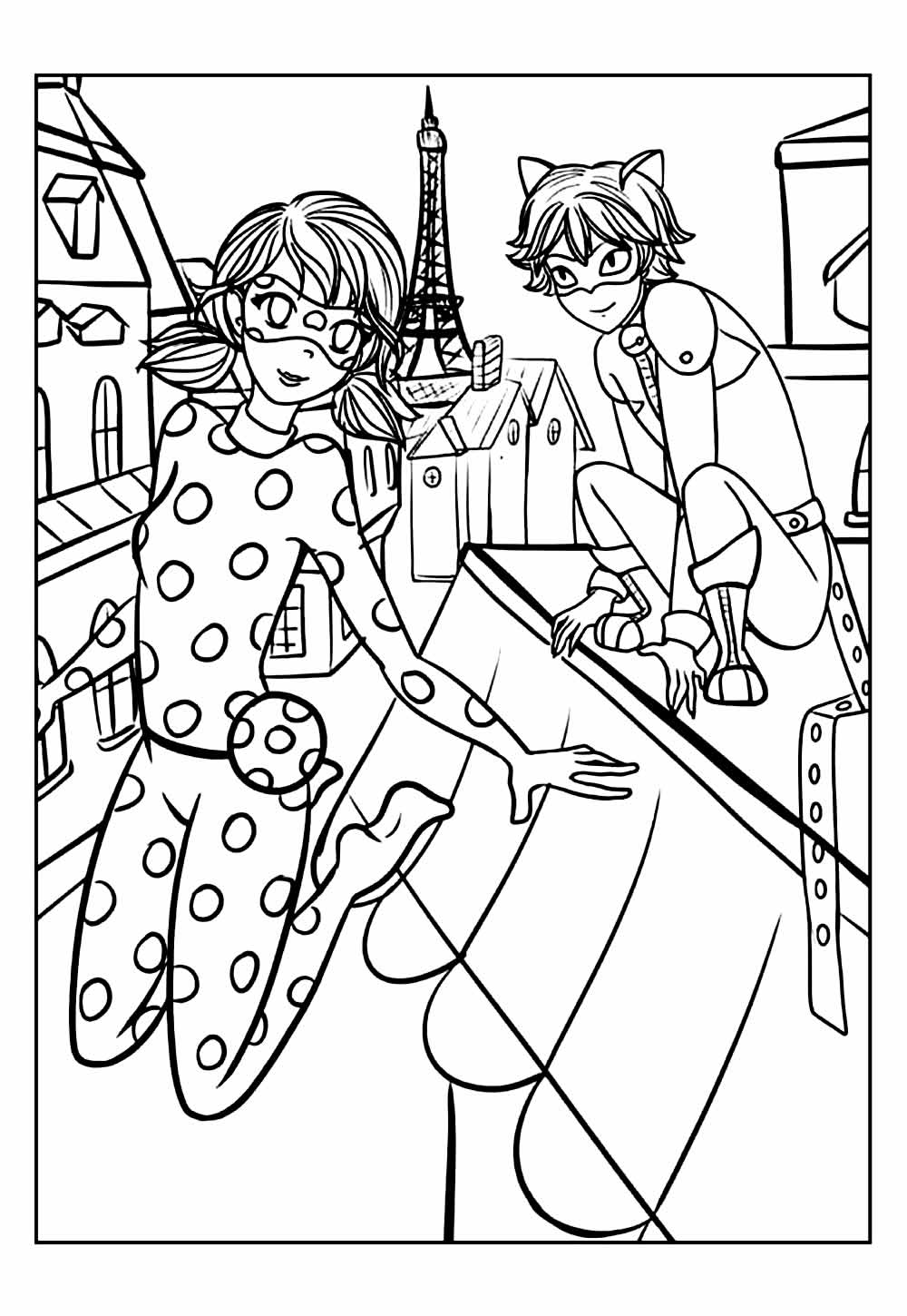 Desenho da Ladybug e Cat Noir para Colorir