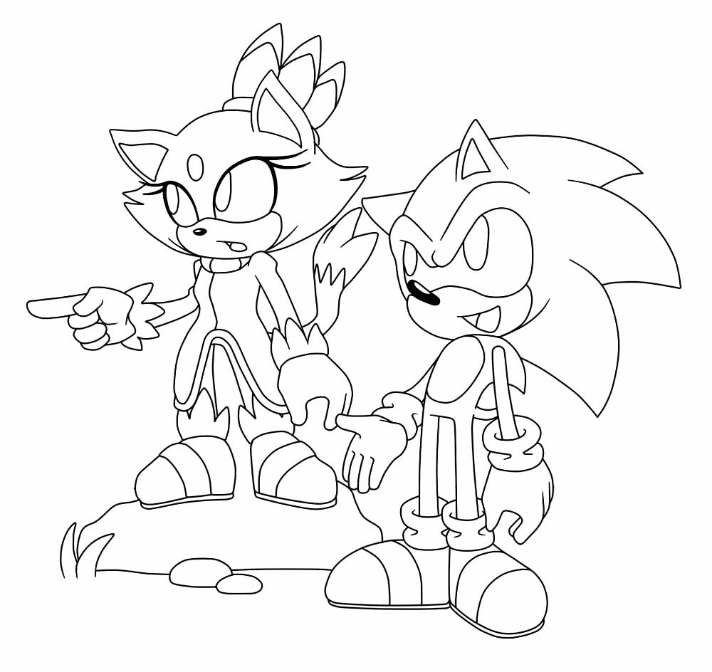 Desenho da Blaze the Cat e do Sonic para colorir