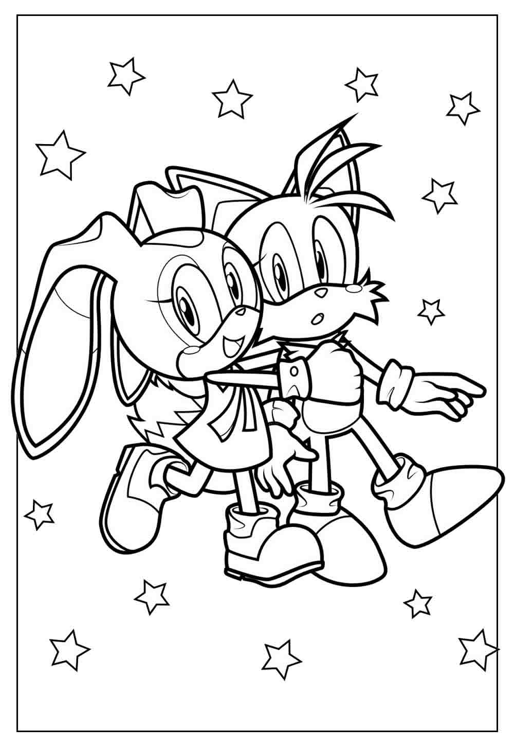 Desenho de Cream the Rabbit e Tails para imprimir e colorir