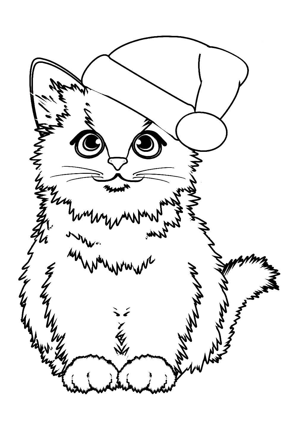 Desenho de Gato com Gorro de Natal