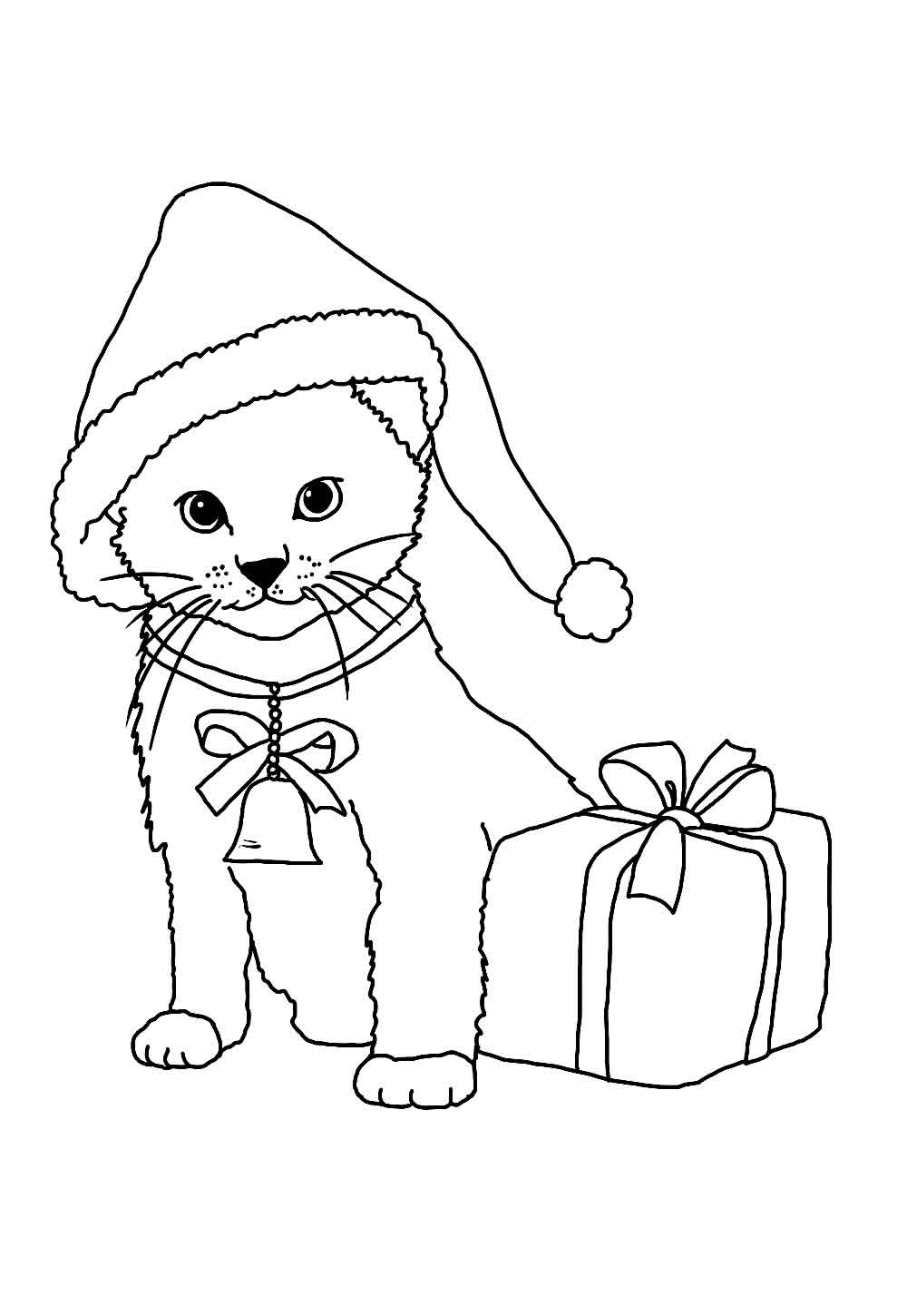 Imagem de Gato com Gorro de Natal para colorir