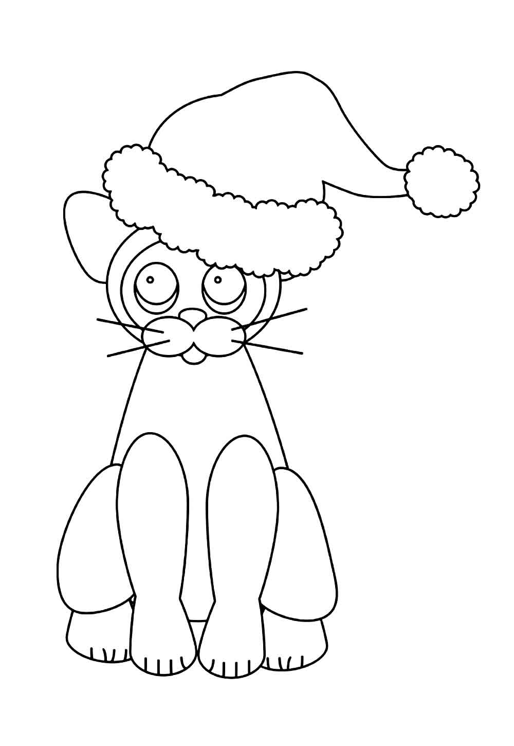 Imagem de Gato com Gorro de Natal para pintar