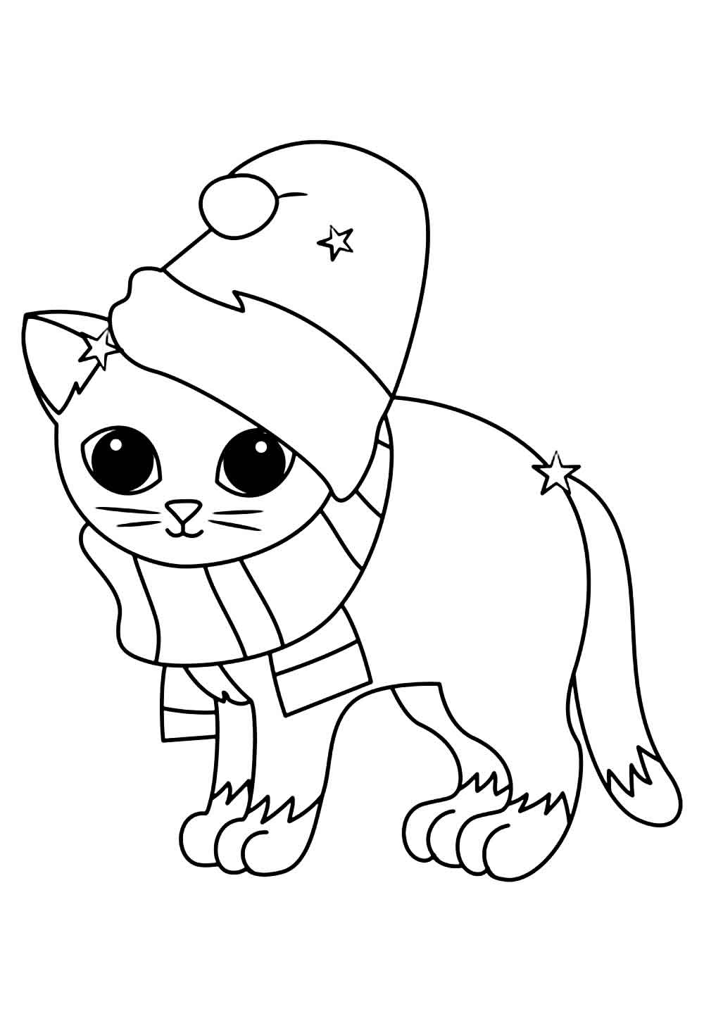 Imagem Gato com Gorro de Natal para Imprimir