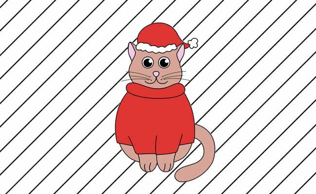 Desenhos de Gato com Gorro de Natal para Colorir