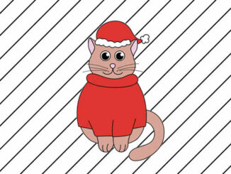 Desenhos de Gato com Gorro de Natal para Pintar