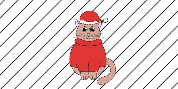 Desenhos de Gato com Gorro de Natal para Imprimir