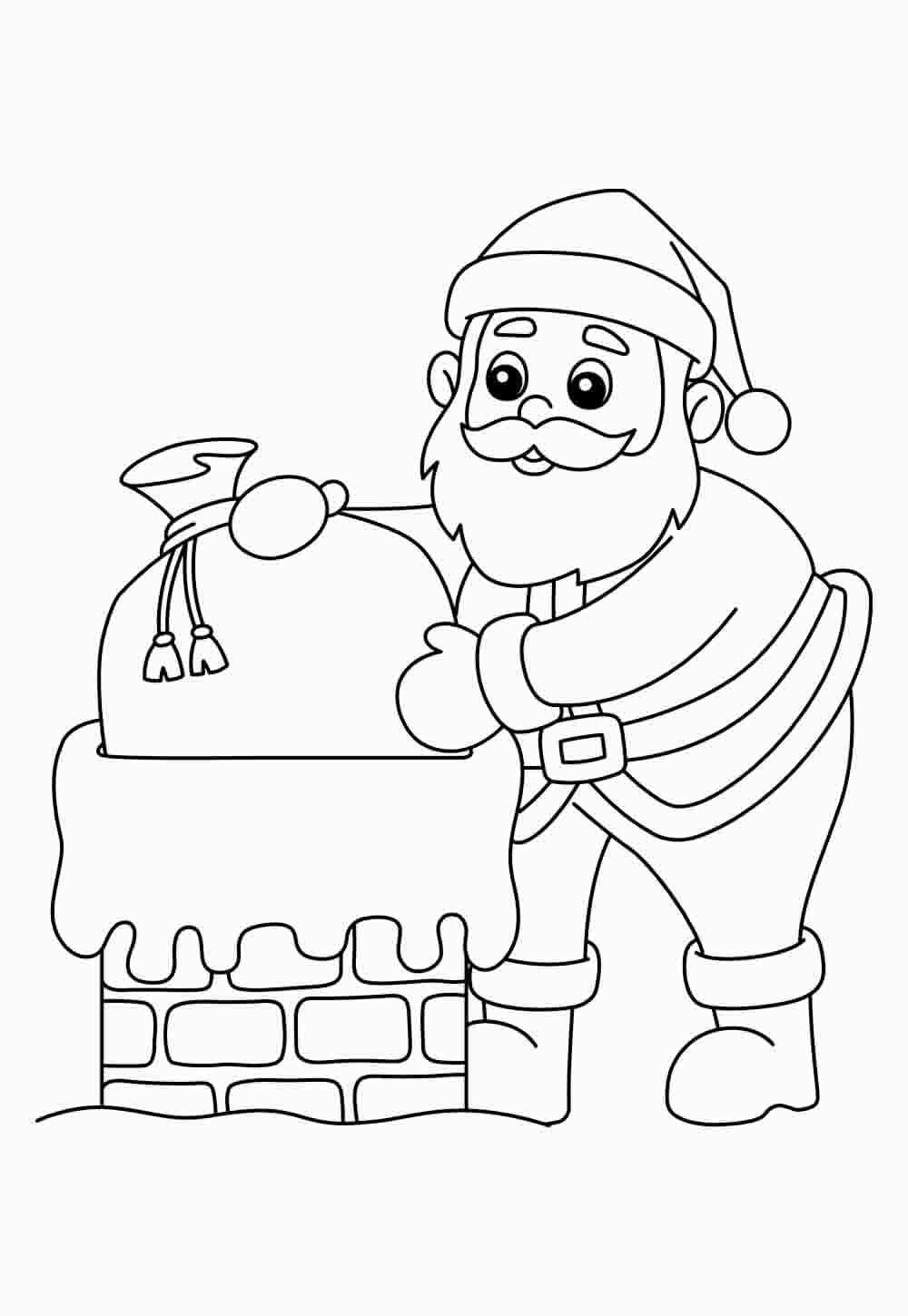 Desenho de Papai Noel na Chaminé para colorir