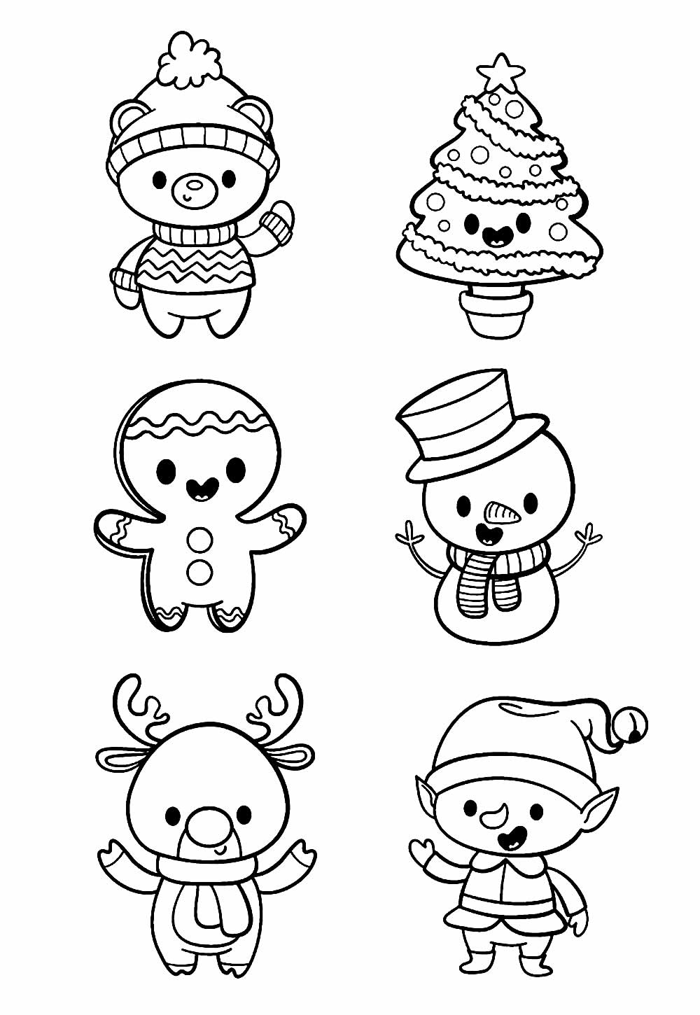 Desenho de Natal Kawaii para colorir