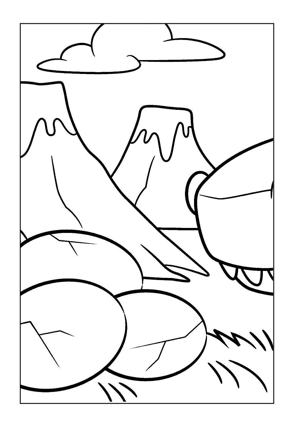 Desenho de Dinossauro e Vulcão